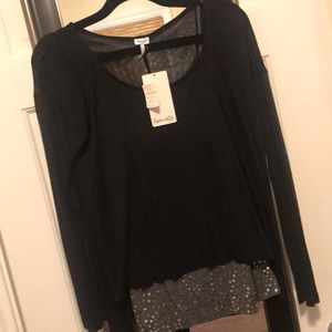 NWT Black Splendid Shirt W/Grey Sequined Tank Top